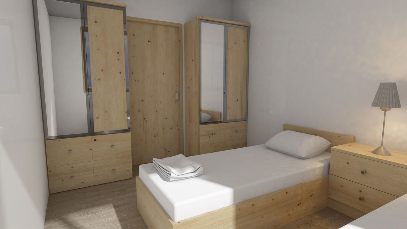 Dormitorio con mobiliario de roble natural