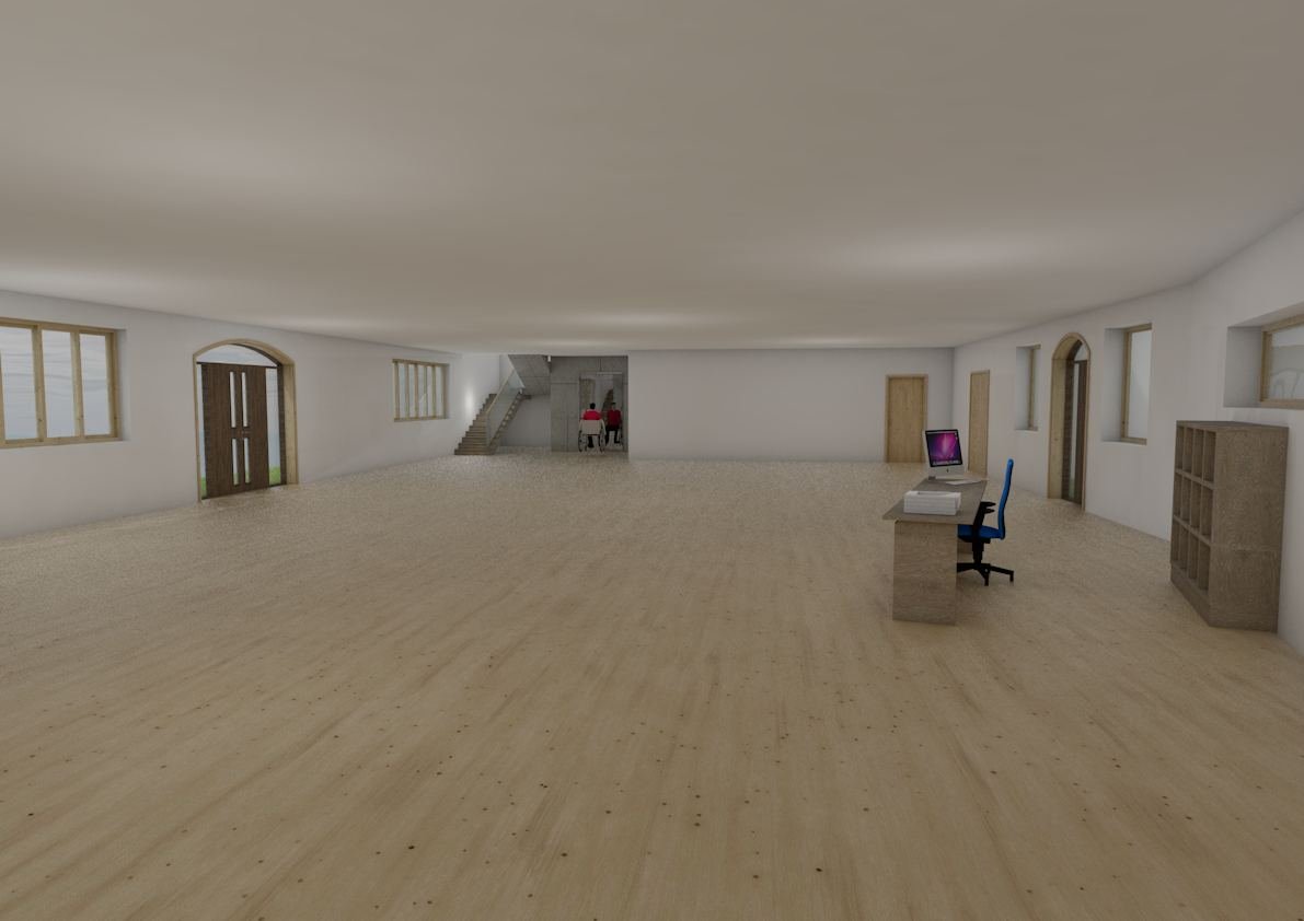 Vestíbulo de acceso y sala de coworking abierta al público